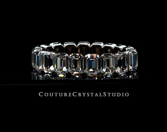 APRIL BIRTHSTONE Clear Crystals,  Anna Wintour Bracelet, Art Deco,  10x14mm Octagon Stretch Cuff Bracelet