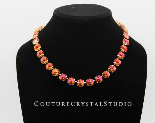Crystal Statement Necklace, Copper Georgian Collet with 12mm Rivoli Aurora, Anna Wintour Style, Elegant Austrian Crystal Jewelry